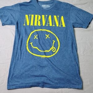 Nirvana Band Shirt Size Small Blue Big‎ Logo Short Sleeve Crewneck Licensed Tee